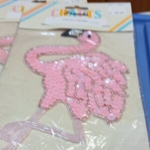 2 Pink Flamingo Sequin Patches